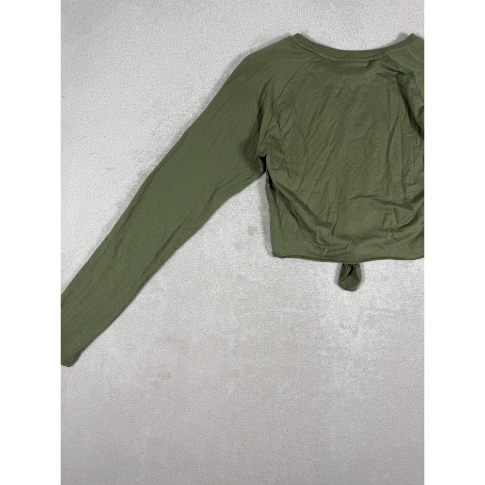 Alphalete Tie Front Crop Top Womens S Olive Green Long Sleeve Athletic - Picture 14 of 16